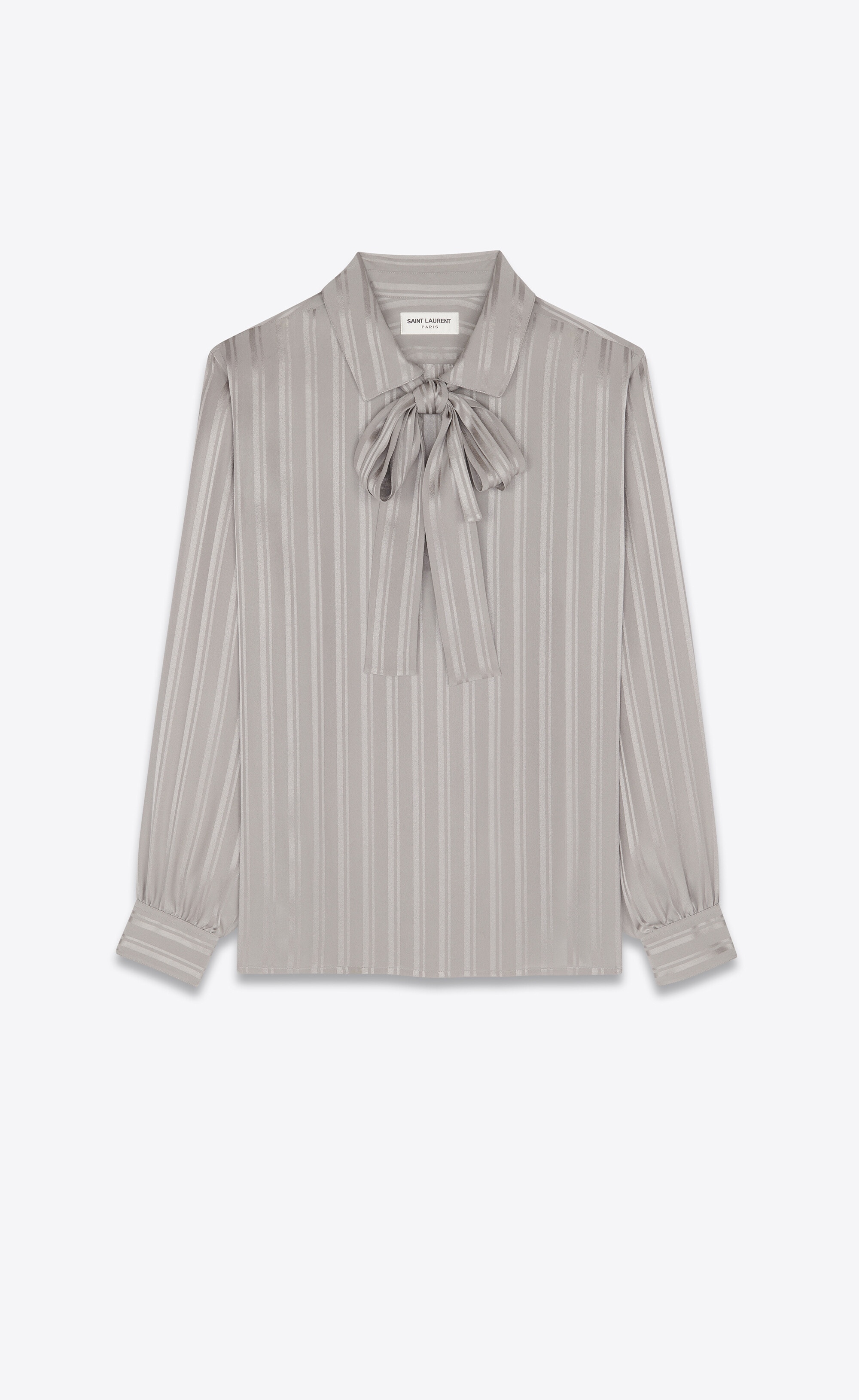 lavallière-neck blouse in matte and shiny striped silk - 1