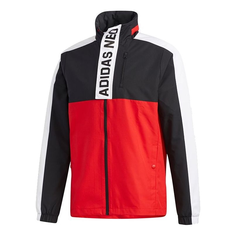 adidas neo hooded Zipper Colorblock Sports Jacket Red GQ3281 - 1