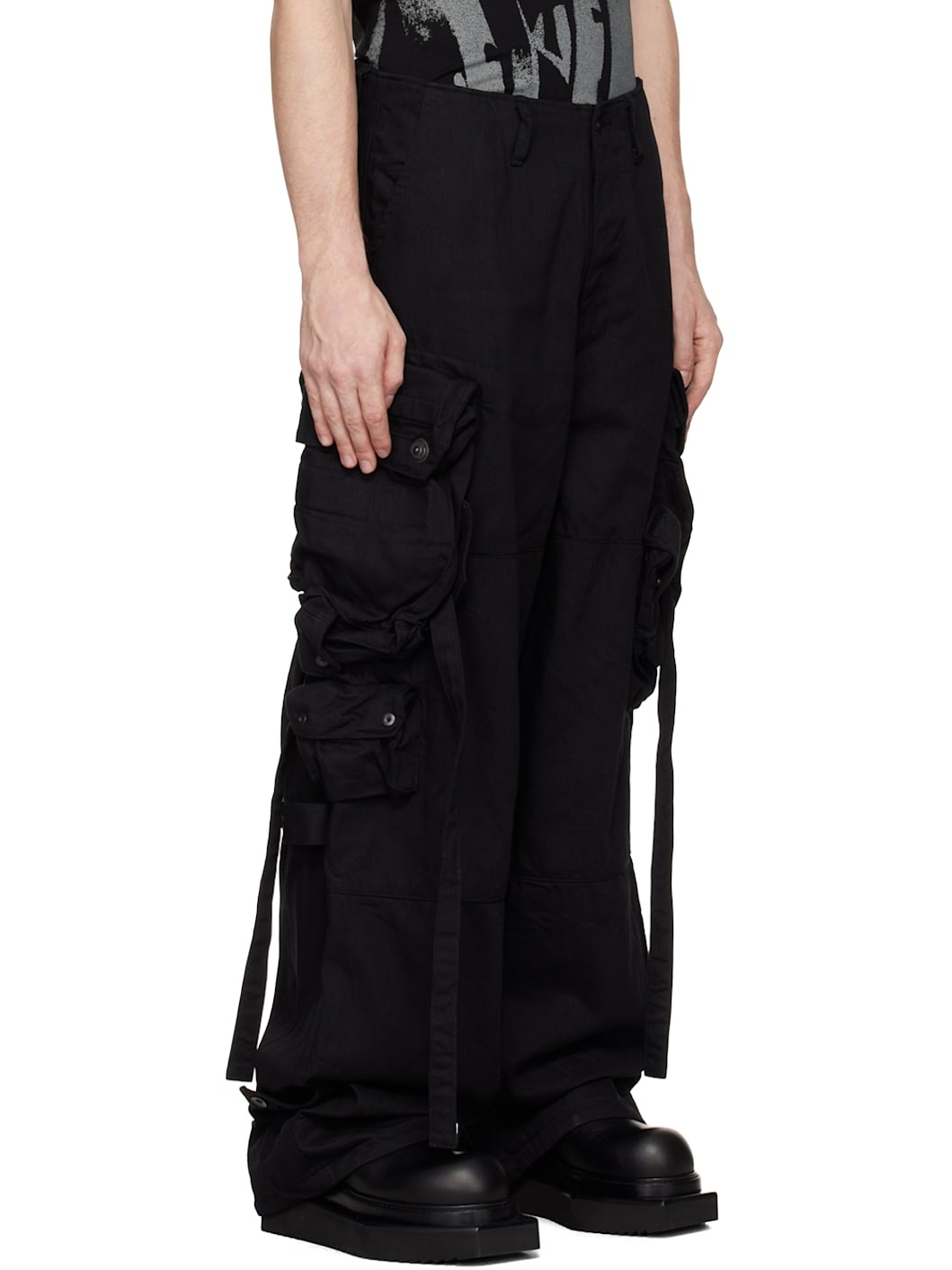 Black Gasmask Denim Cargo Pants - 2
