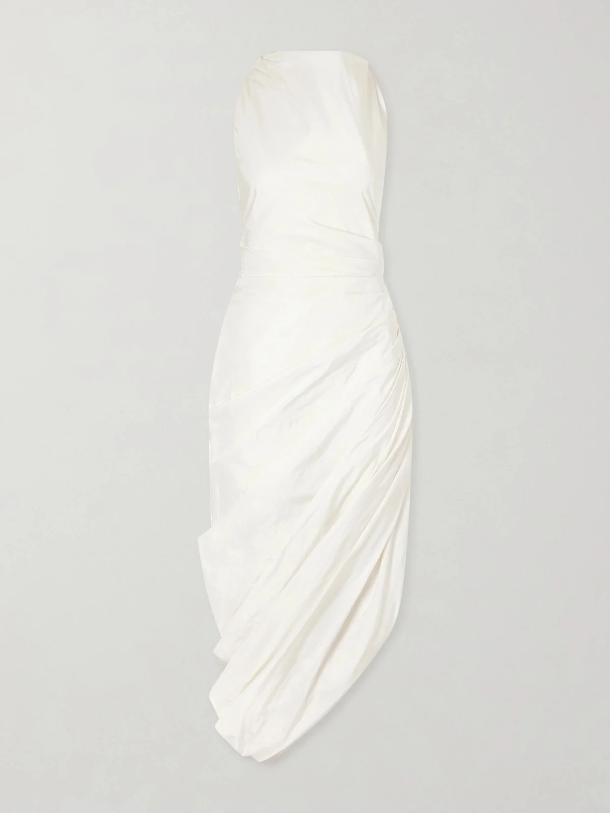 Dora Asymmetric Draped Gathered Taffeta Midi Dress - 1