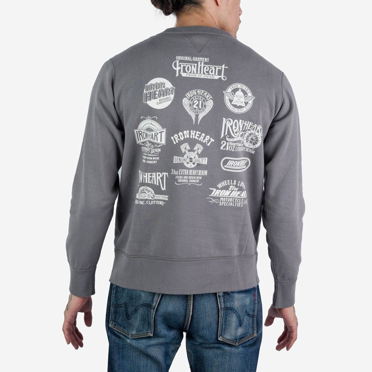 IHSW-68-GRY Printed 14oz Ultra Heavyweight Loopwheel Cotton Crew Neck Sweat - Grey - 3