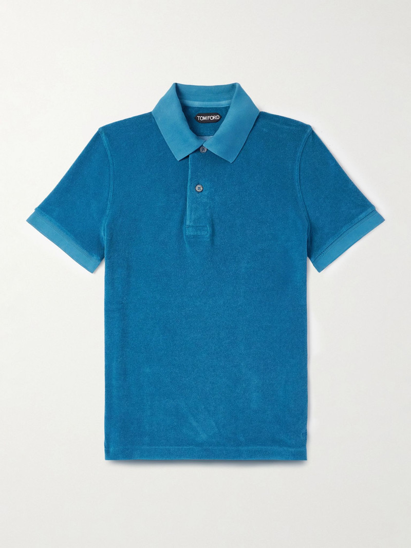 Slim-Fit Cotton-Blend Terry Polo Shirt Blue 1