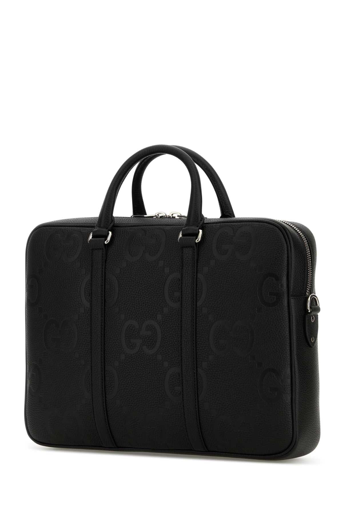Gucci Men Black Leather Briefcase - 2