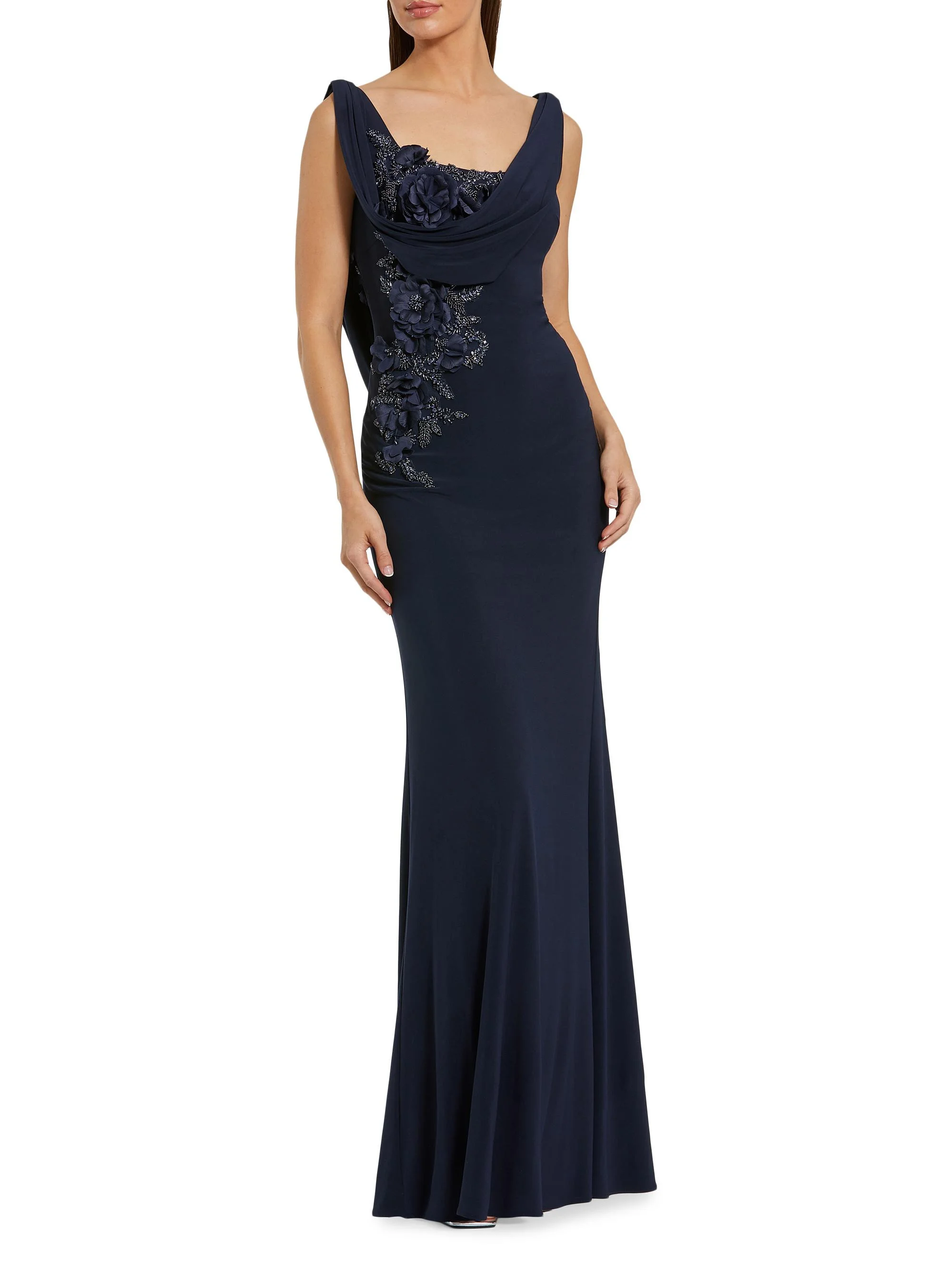 Women's Evening Beaded Jersey Sleeveless Gown - Midnight - 1