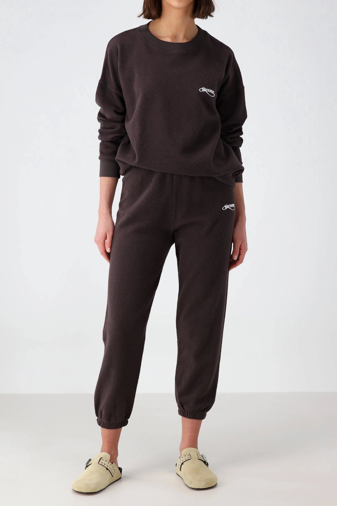 CHOCOLATE EMBROIDERED COTTON PLUSH SWEATSHIRT - 1