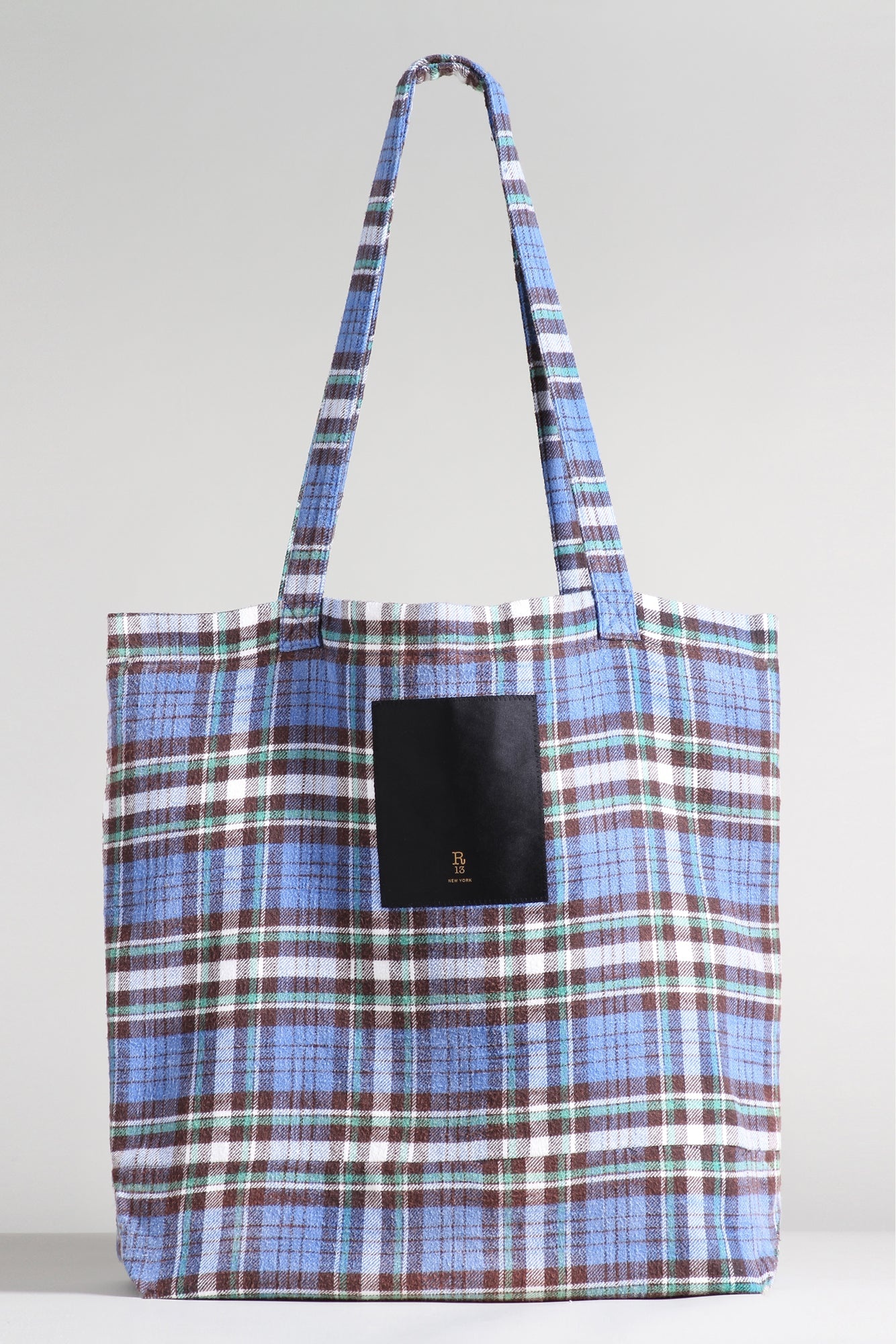 MEDIUM TOTE BAG - BLUE/GREEN PLAID - 1