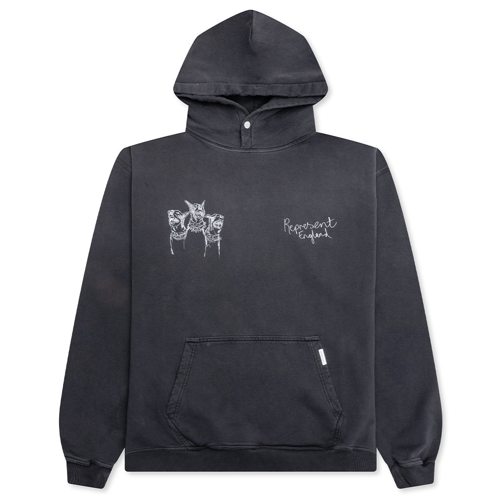 HAND DRAWN THOROUGHBRED DOGS HOODIE - AGED BLACK - 1