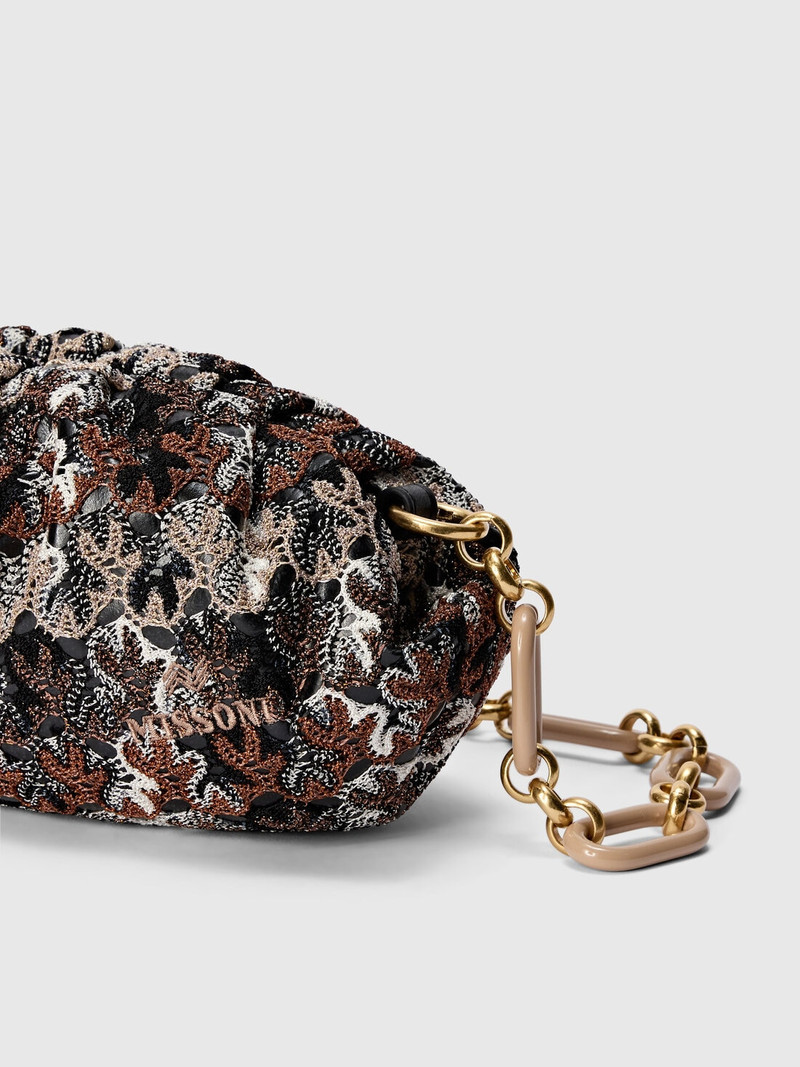 Lace-patterned fabric clutch bag with removable shoulder strap 3