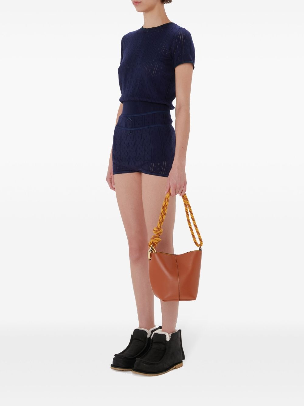 double-layer pointelle shorts - 2