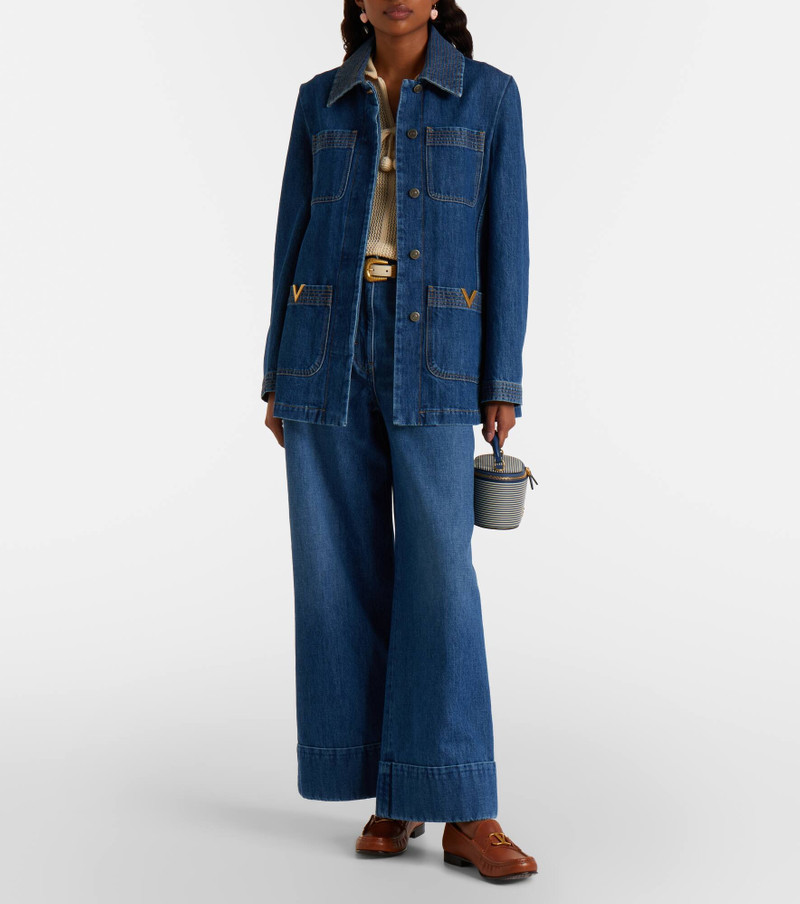 Valentino Leather-trimmed wide-leg jeans outlook