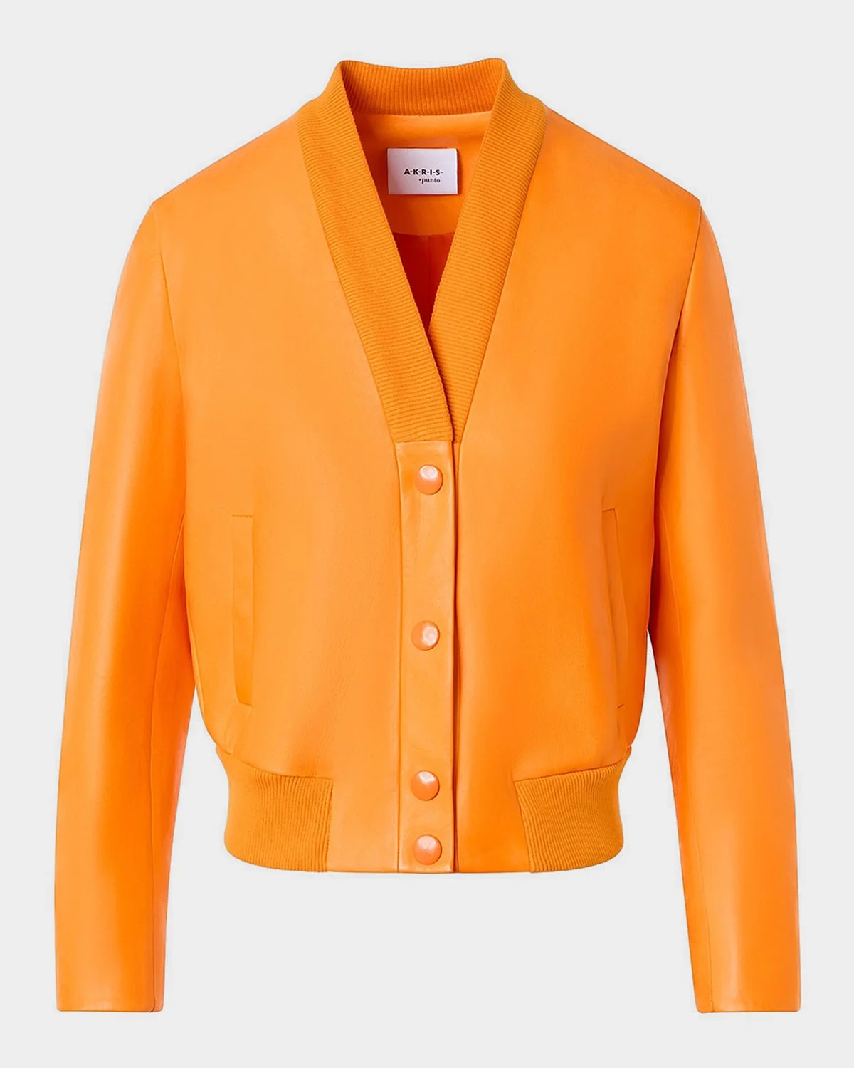 V-Neck Leather Bomber Jacket - 1