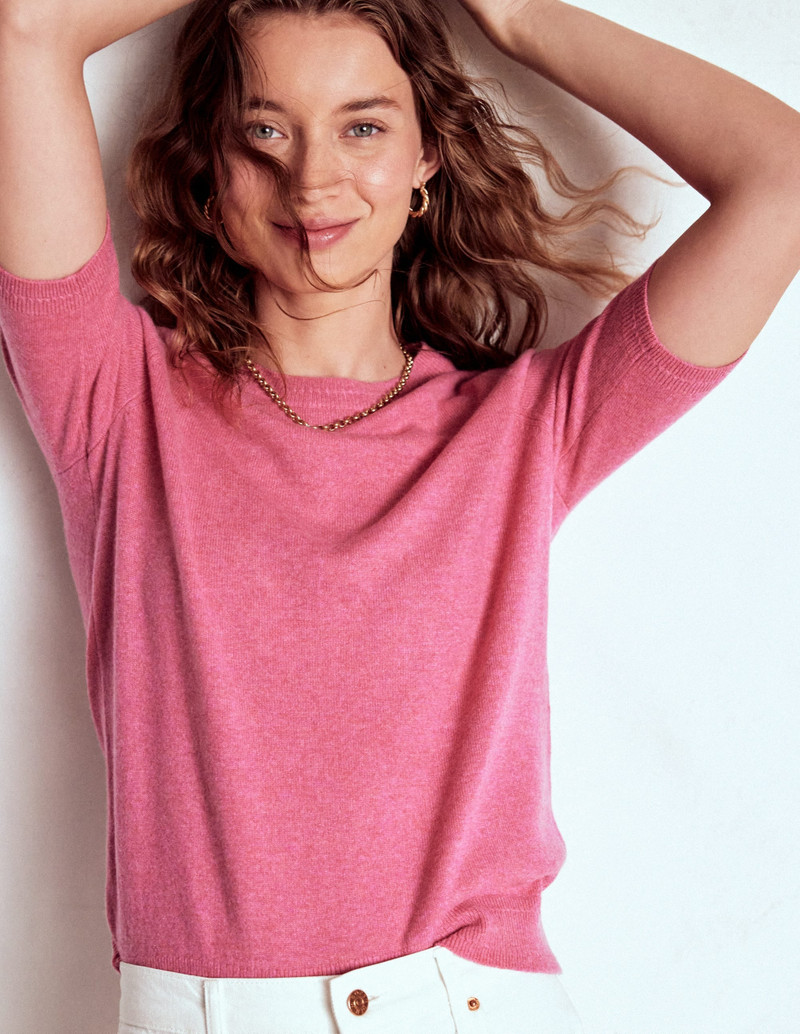 Eva Cashmere T-Shirt-Rose Pink Melange 4
