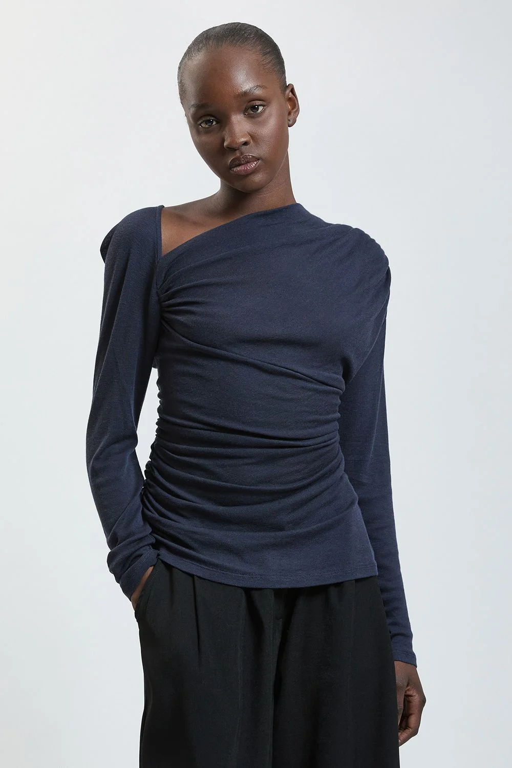 Wool Blend Asymmetric Jersey Top - 1