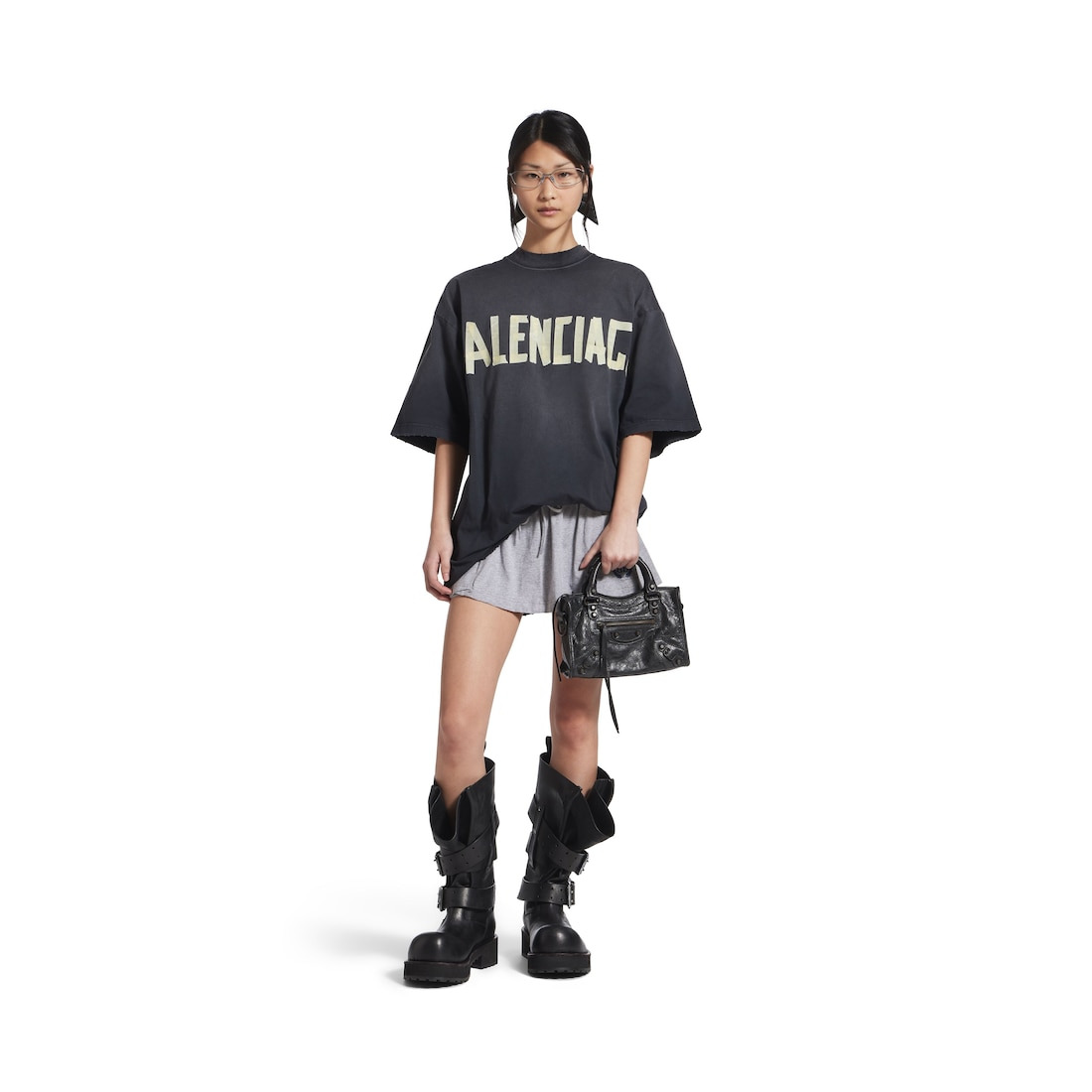 Tape Type T-shirt Medium Fit in Black Faded - 4