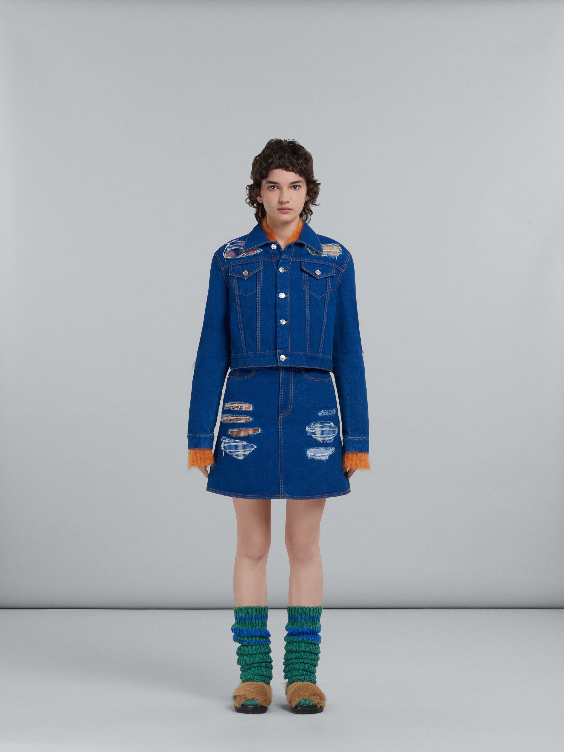 BLUE DENIM AND MOHAIR SKIRT - 2