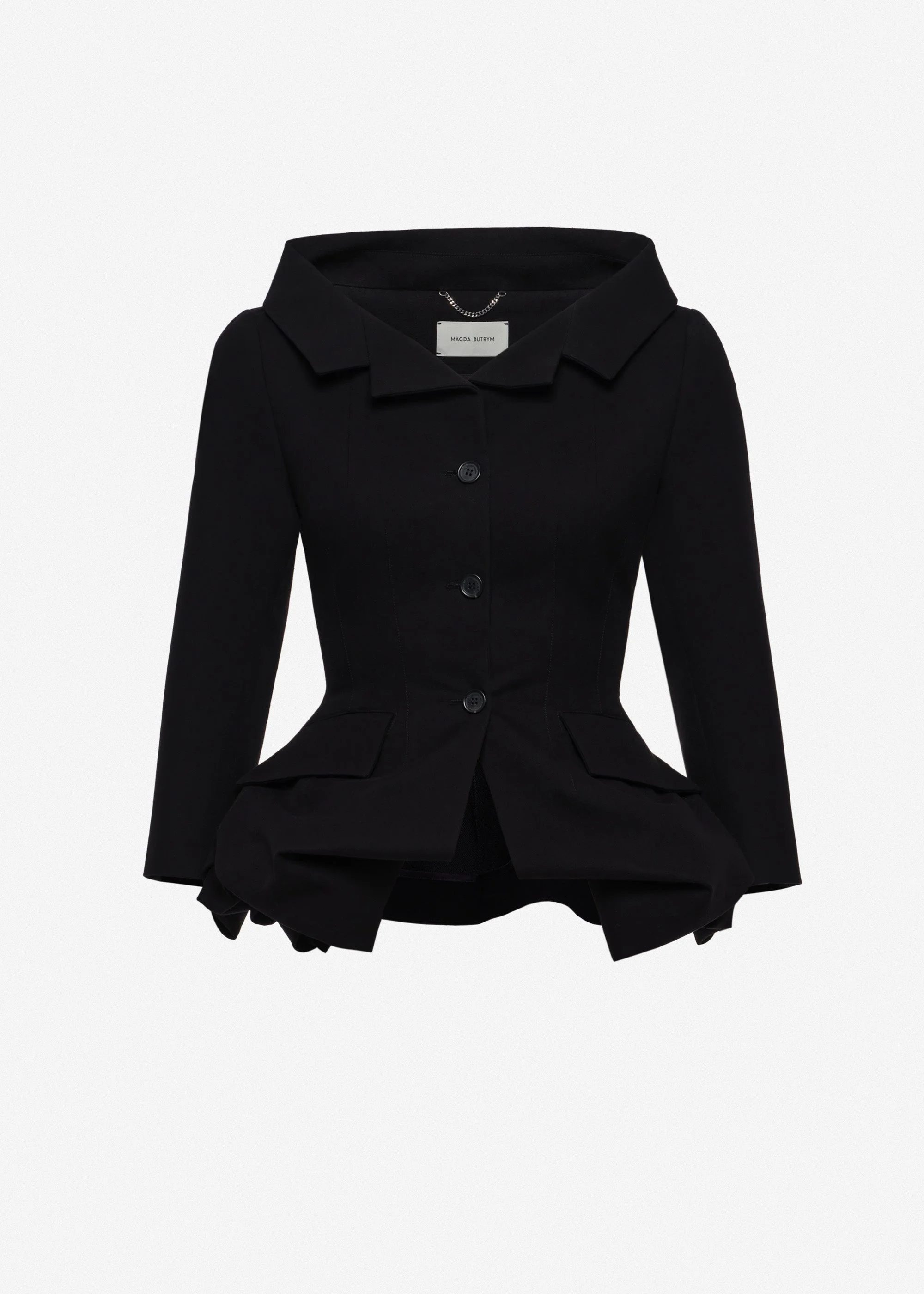 Cotton blazer with rose peplum in black - 1
