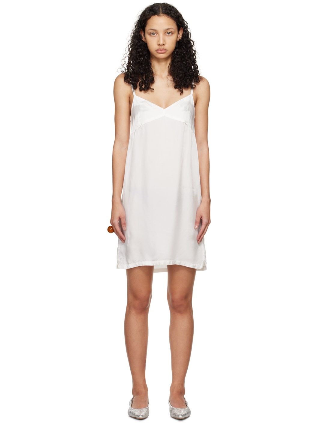 White V-Neck Minidress - 1