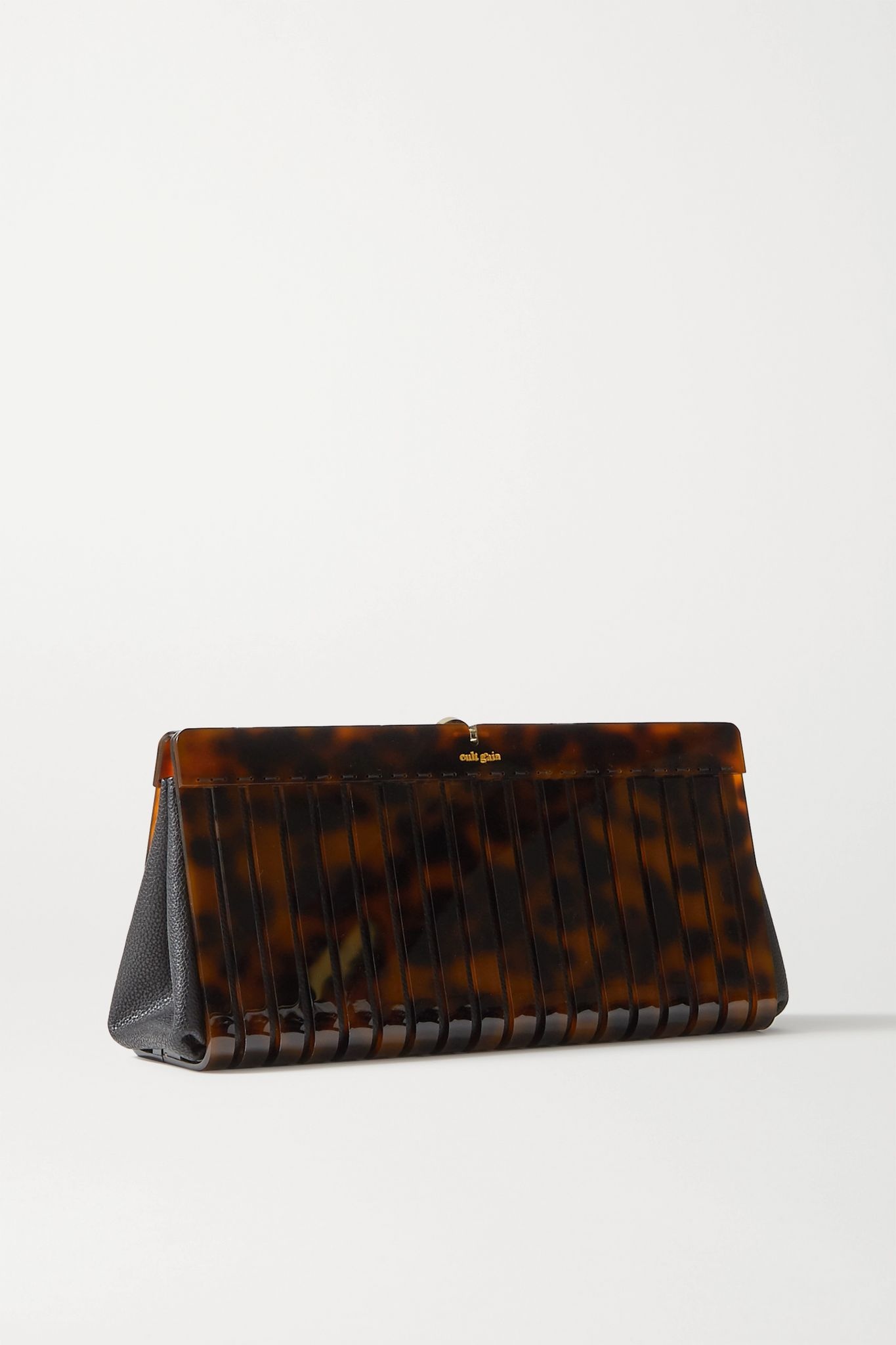 Iris acrylic and textured-leather clutch - 3