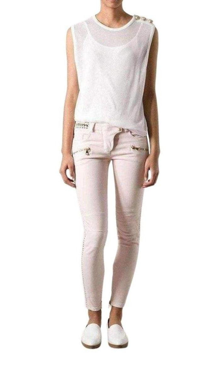 Low Rise Lace Chains Biker Jeans - 2
