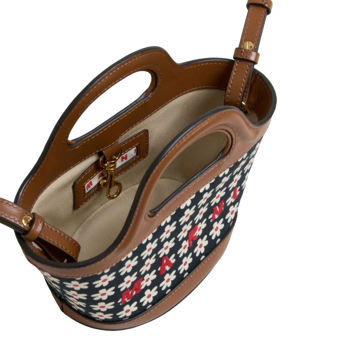 BLACK CANVAS TROPICALIA MICRO BAG WITH DAISY PRINT (RED/WHITE/BLACK) - 3