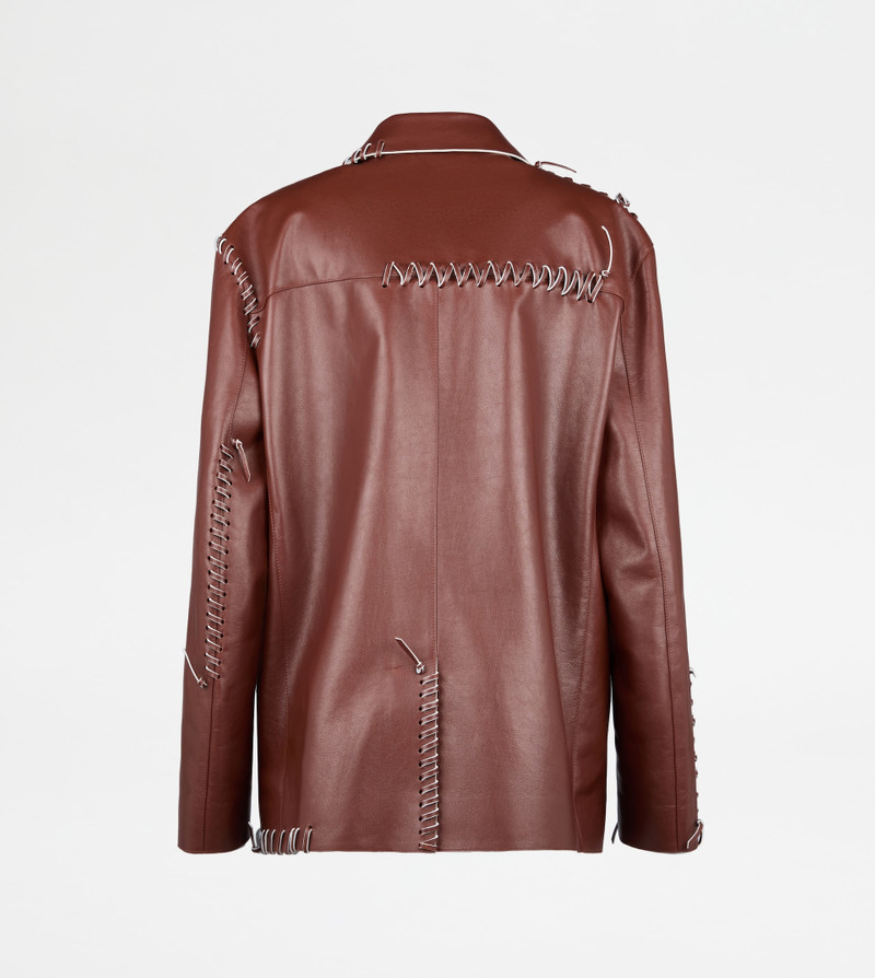 Tod's JACKET IN LEATHER WITH THREADING - BROWN outlook