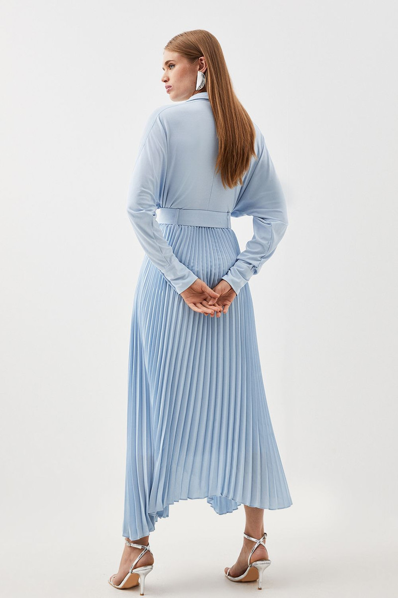 Jersey And Georgette Mix Belted Pleat Midi Dress 3