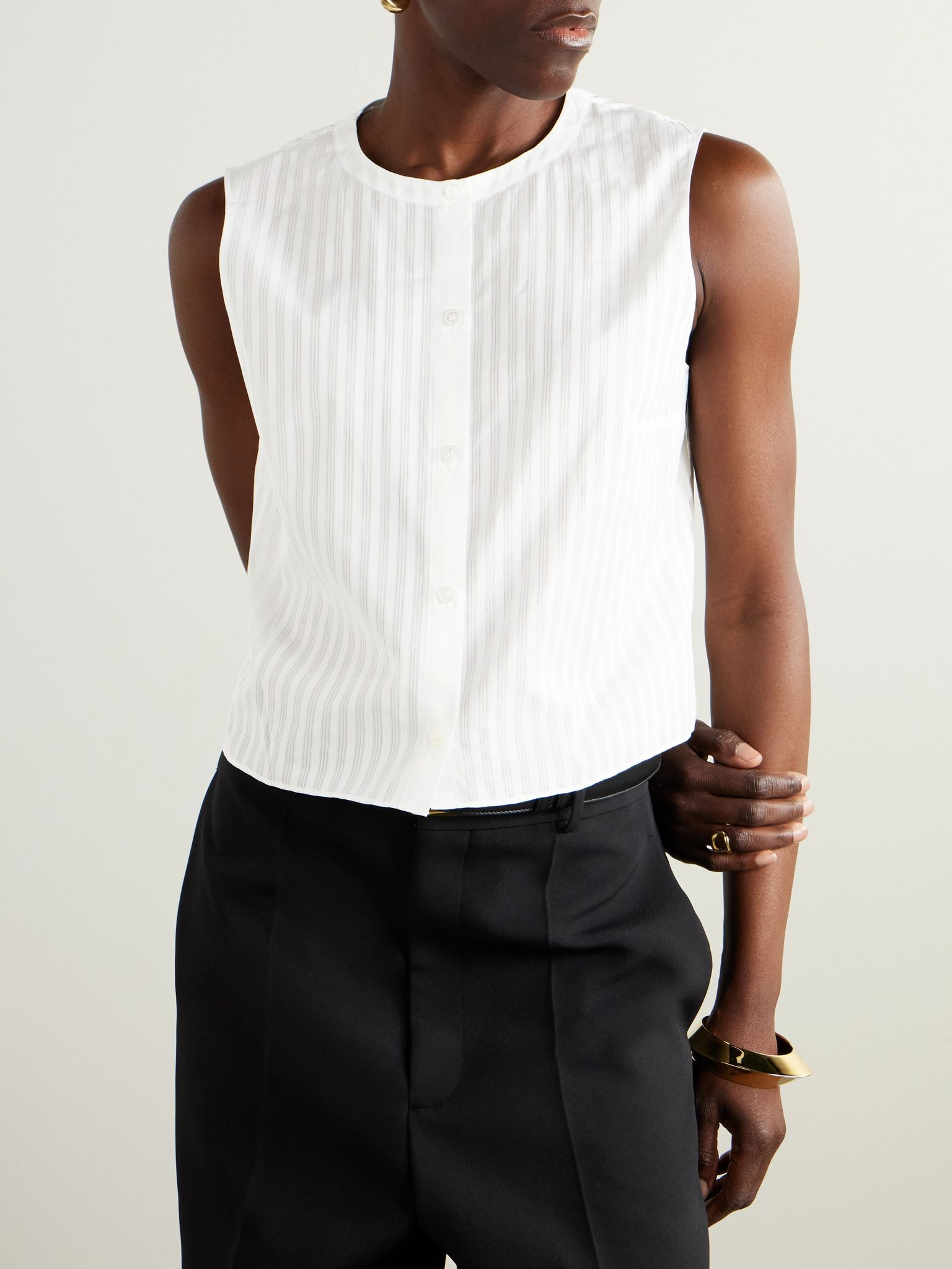 Striped cotton-voile blouse White - 3