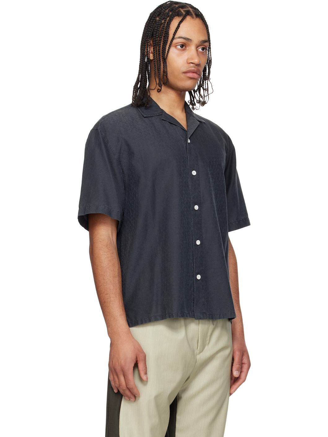Black Jacquard Silk Camp Shirt - 2