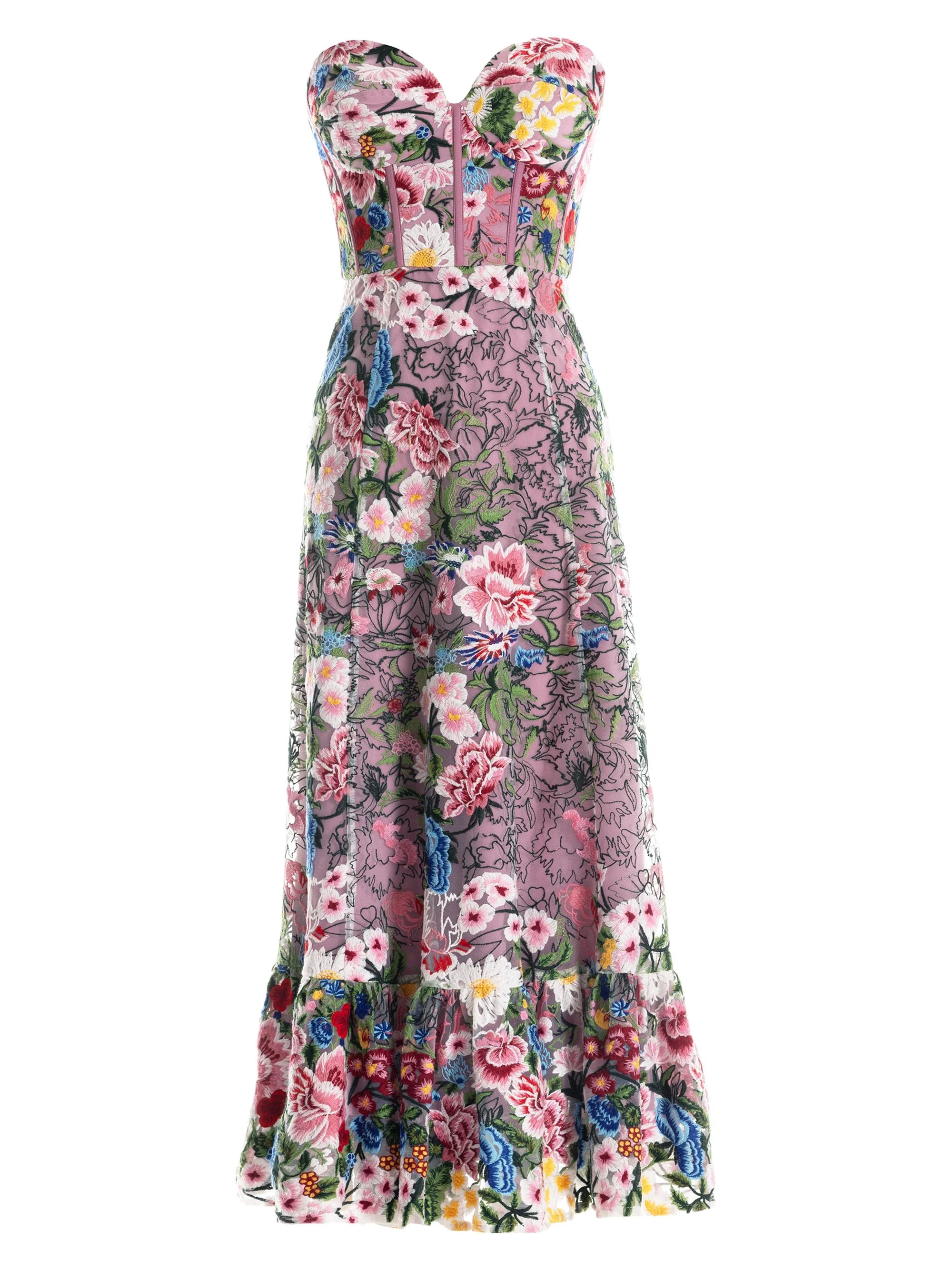Women's Carina Floral Embroidered Strapless Bustier Fit & Flare Dress - Blush Multi - 1