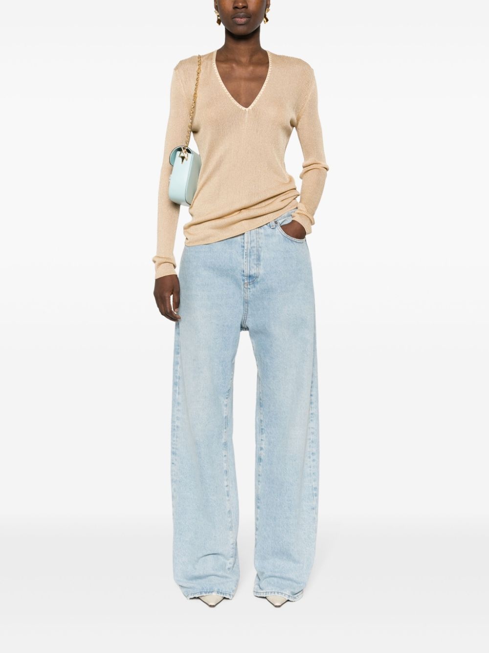 ribbed V-neck jumper - 2