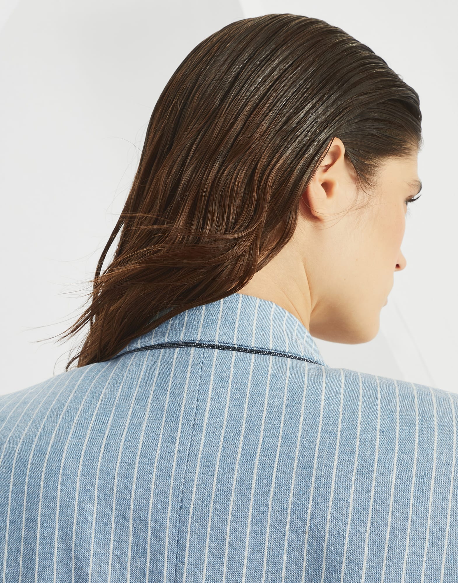 Linen and hemp chalk stripe twill blazer with monili - 3