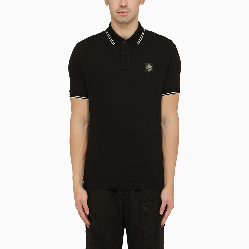 Black short-sleeved polo shirt with logo - 1