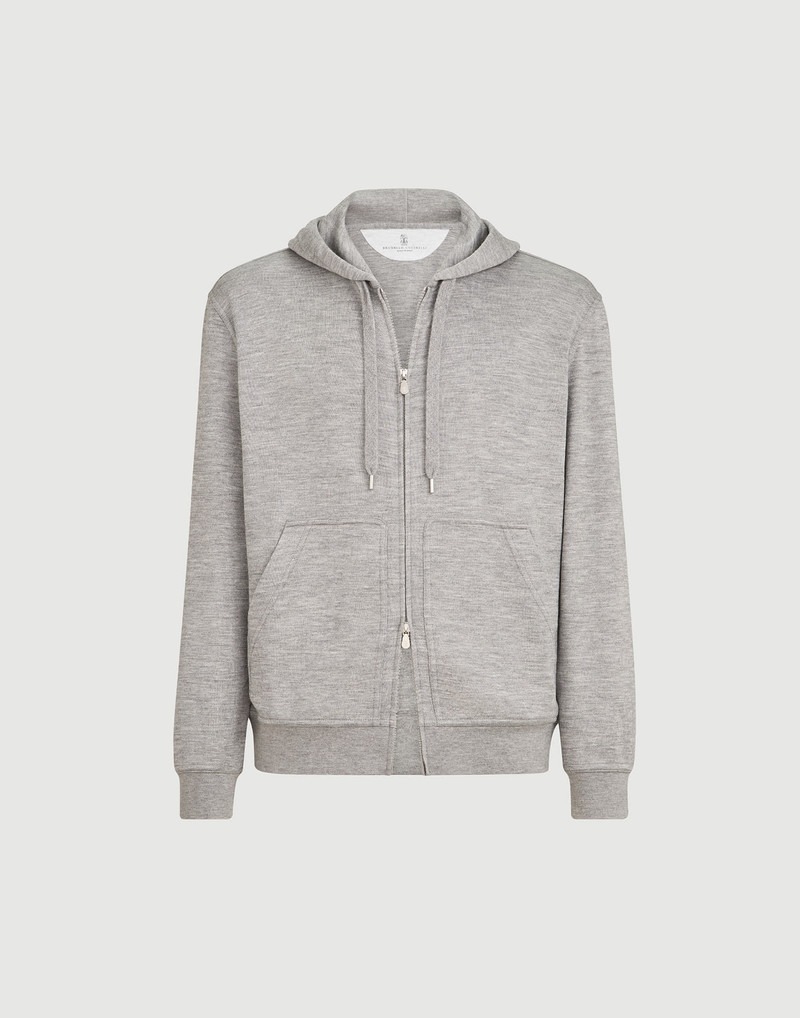 Cashmere and silk French terry hooded sweatshirt with zipper 1