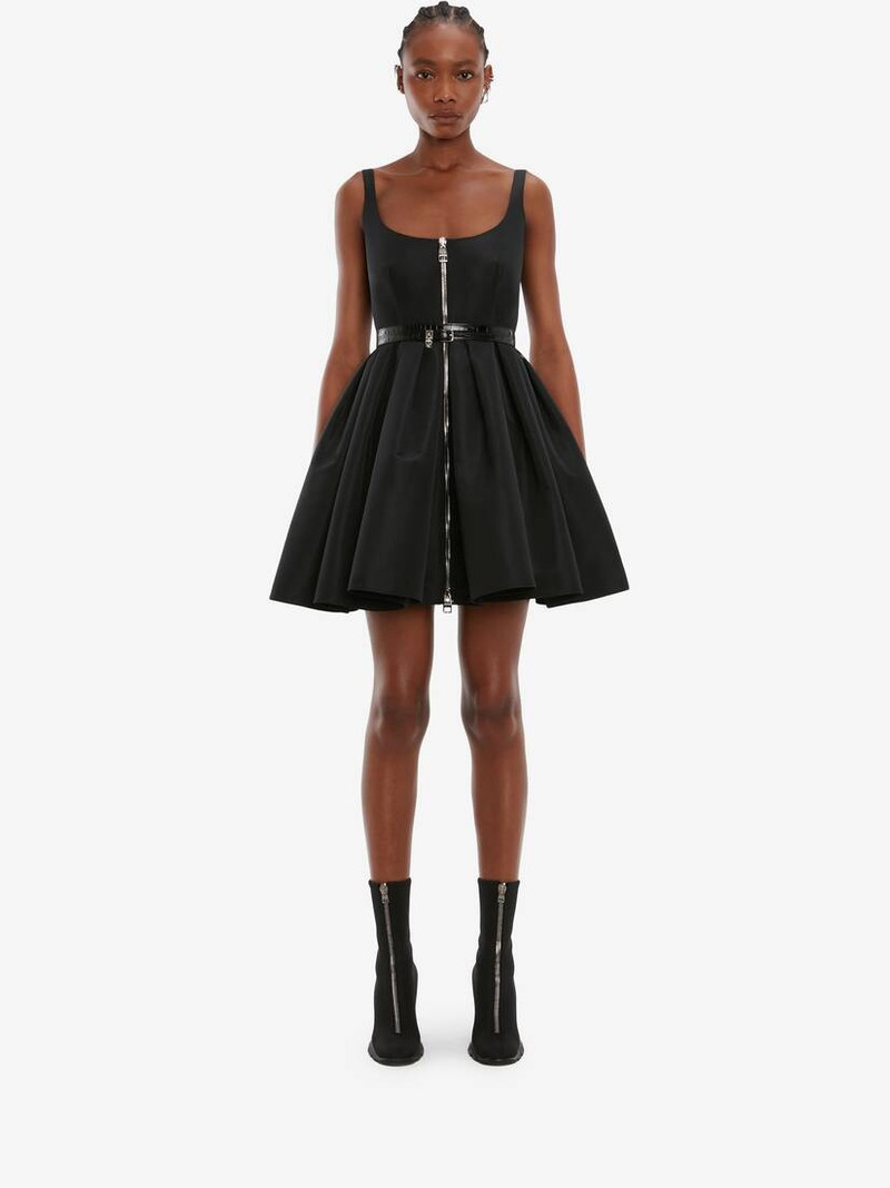 Zip Detail Polyfaille Mini Dress in Black 3