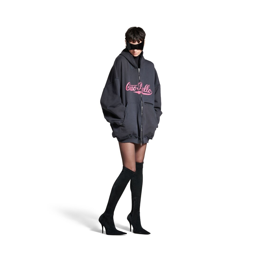 Women's Ciao Bello Pulled Hoodie Large Fit in Black - 2