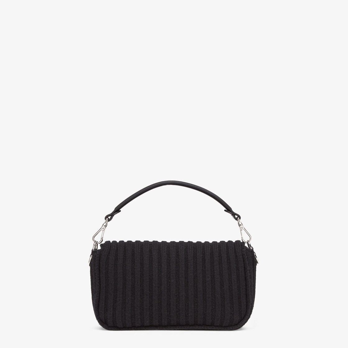 Baguette made of black wool knit with square flap and FF magnetic clasp. Fabric-lined interior with  - 3