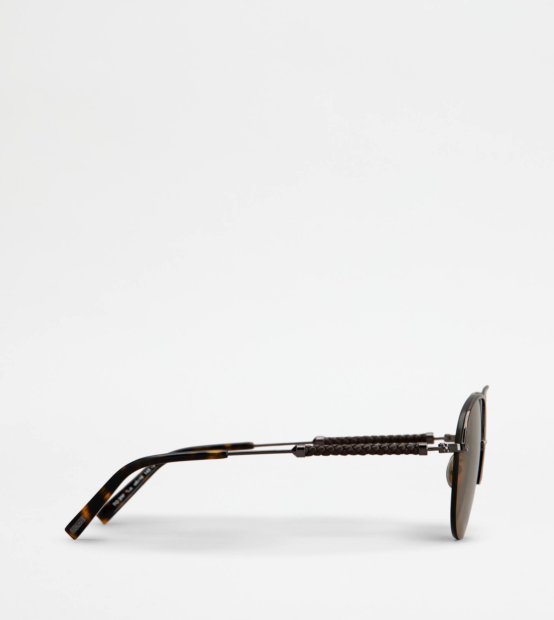 PILOT SUNGLASSES WITH TEMPLE IN LEATHER - GREY - 2