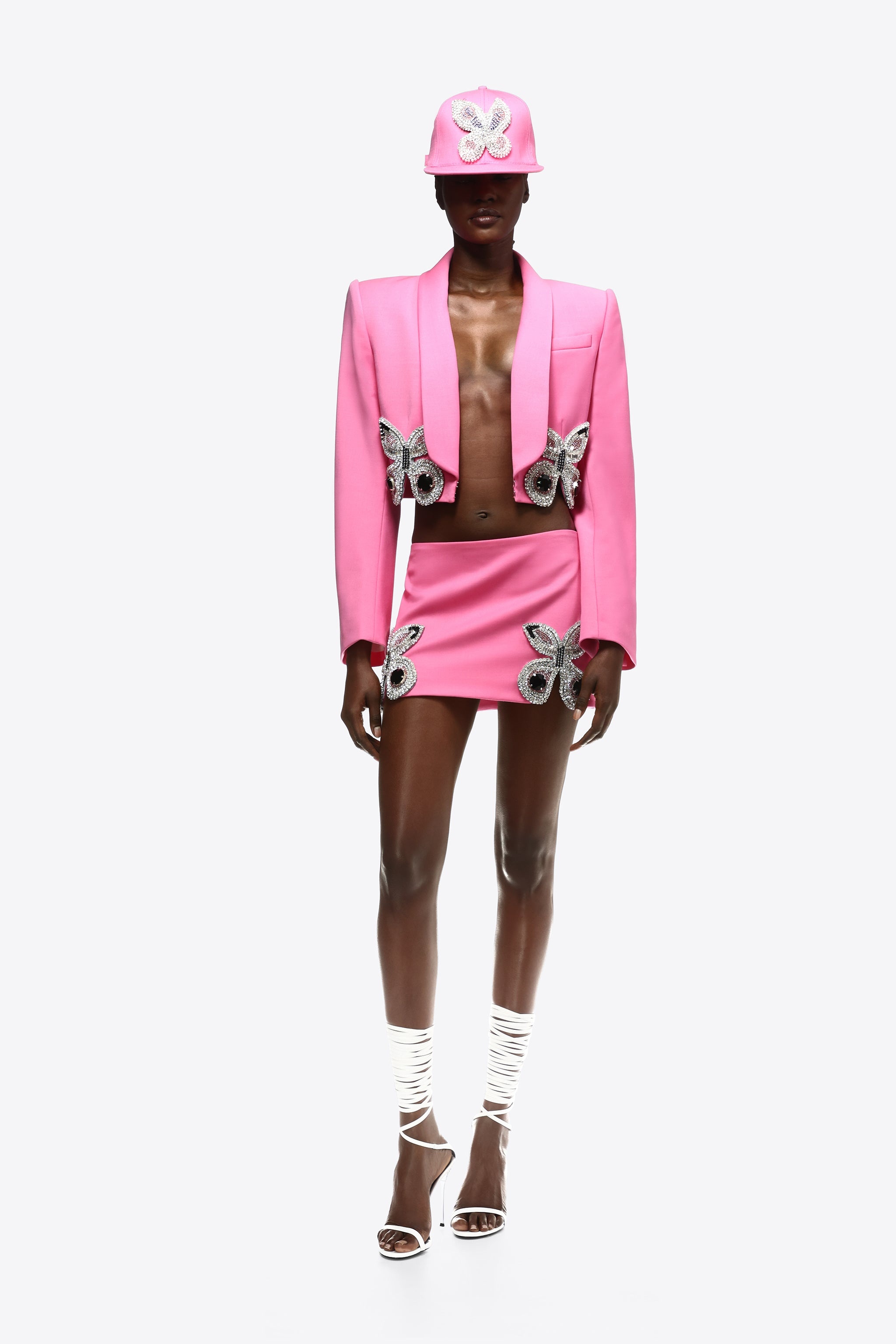 EMBROIDERED BUTTERFLY CROPPED BLAZER - 3