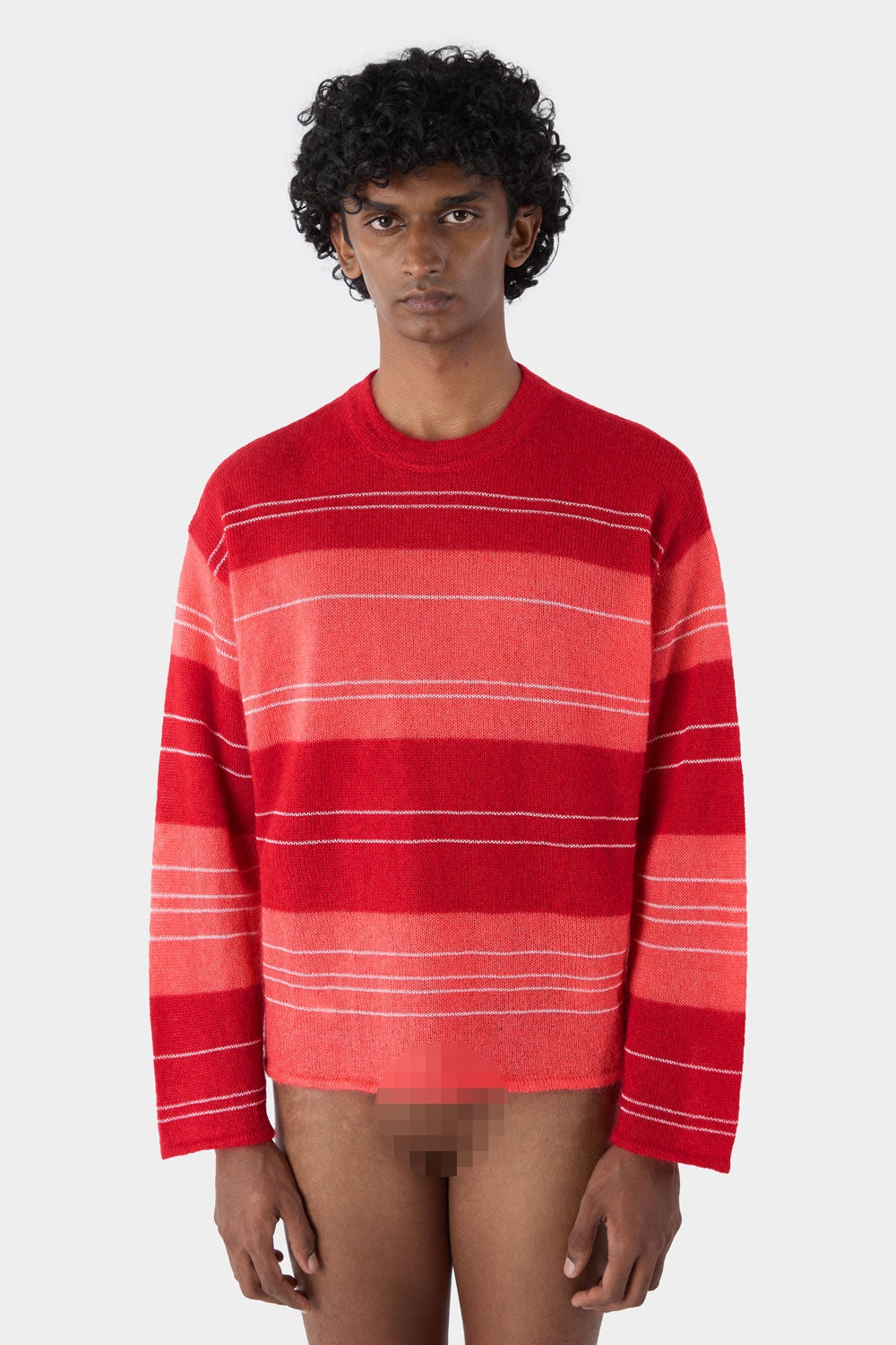MOHAIR CREWNECK JUMPER / red & pink stripes - 3