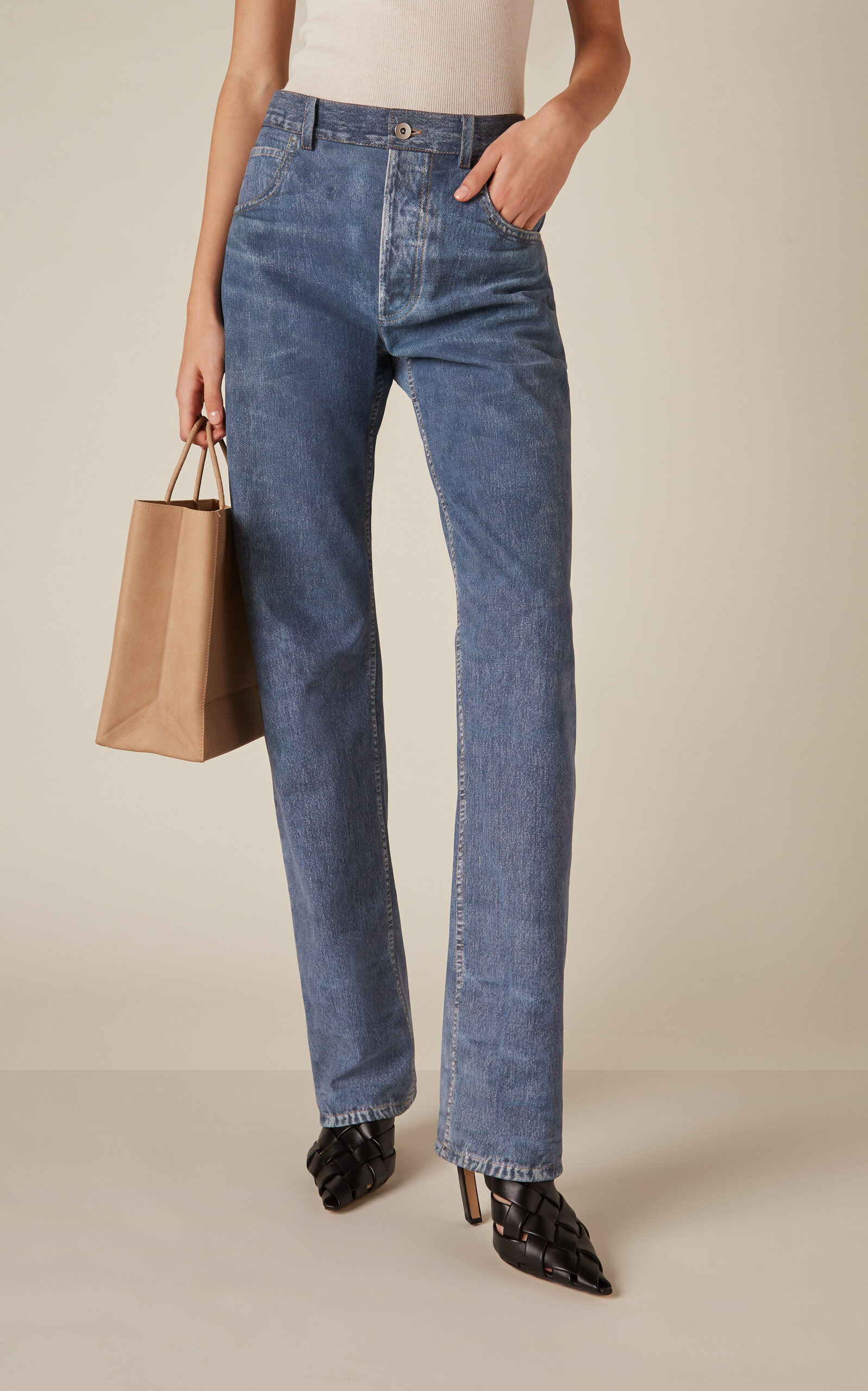 Denim-Printed Leather Trousers blue - 3