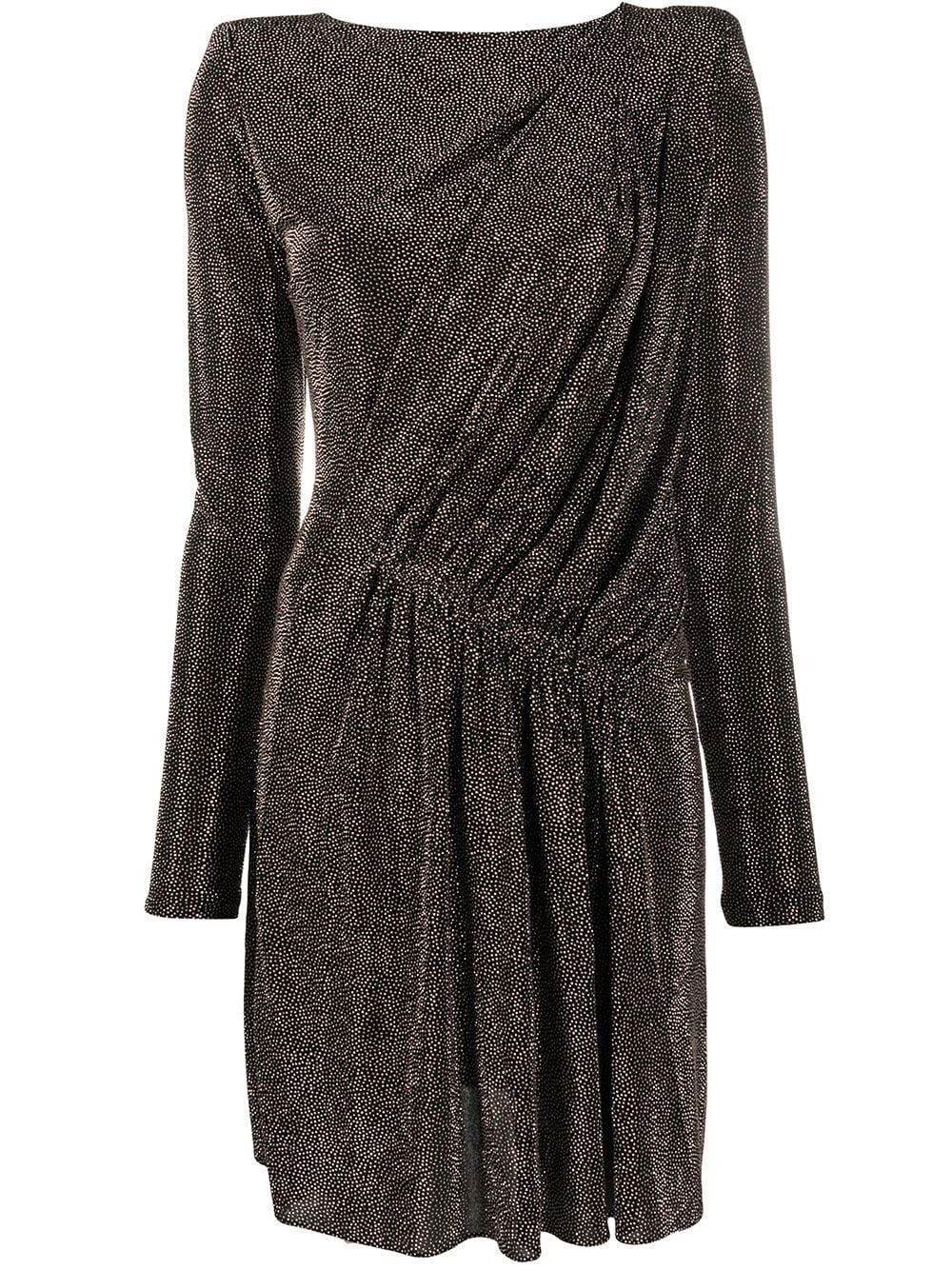 draped metallic padded-shoulder dress - 1