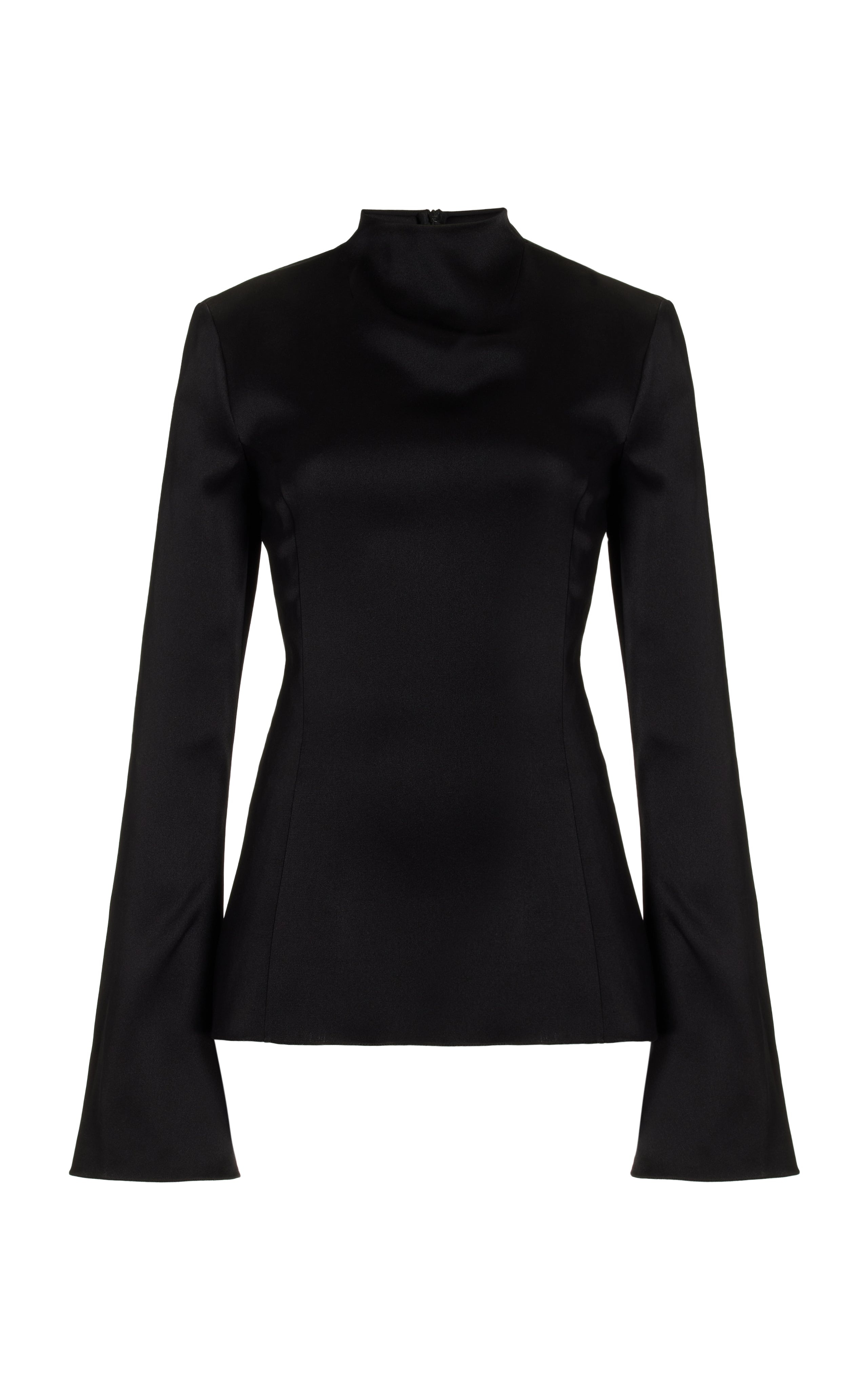 Delwyn Turtleneck Top in Black Double Satin - 1