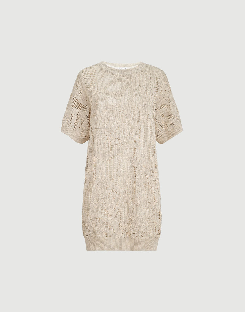 Dazzling water lillies mini dress in linen and cotton 1