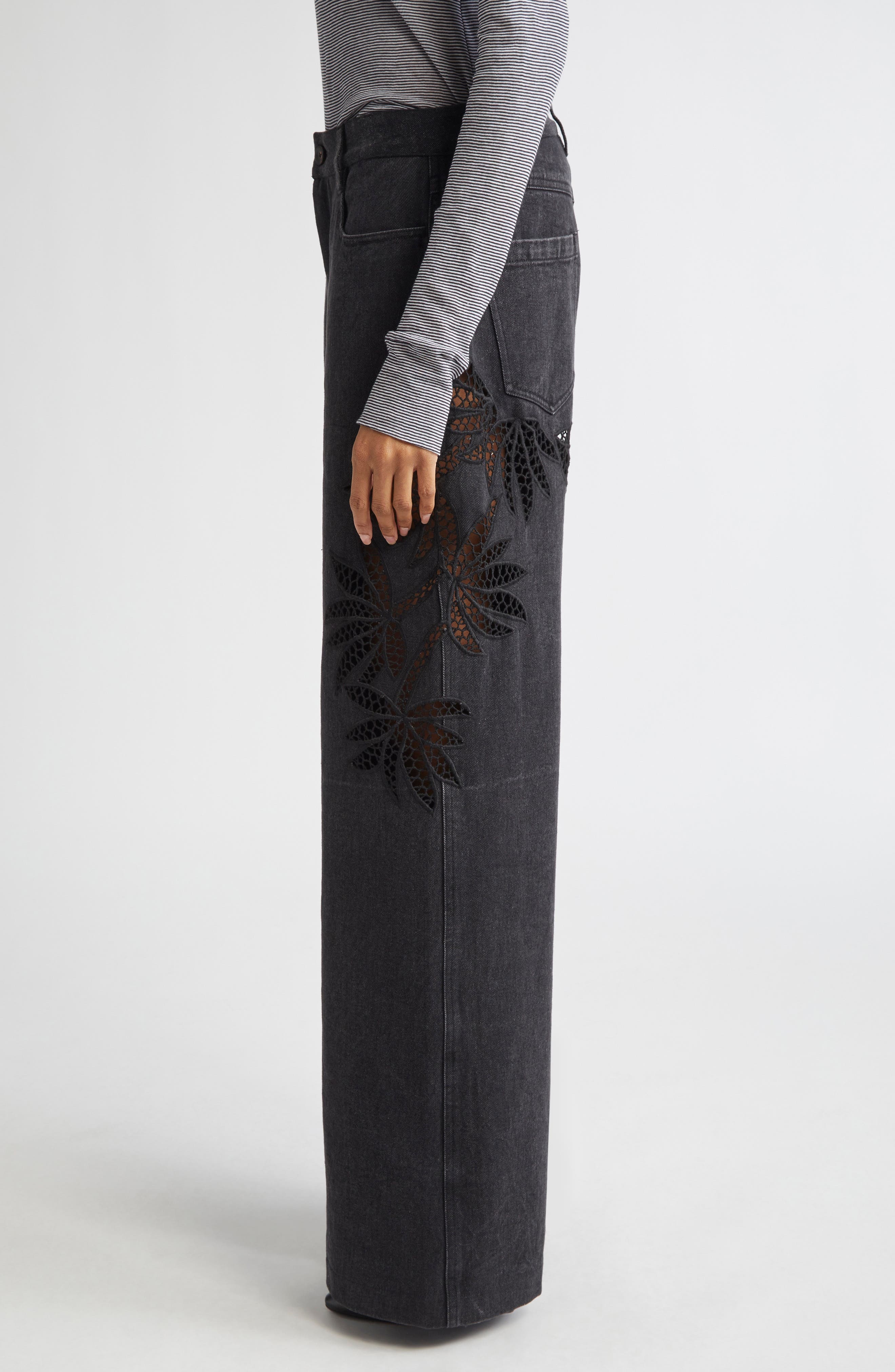 Diotima Stulla Lace Panel Wide Leg Jeans in Black at Nordstrom - 4