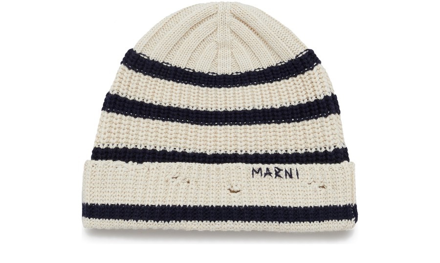 Ribbed Wool Beanie With Sailor Stripes - 1