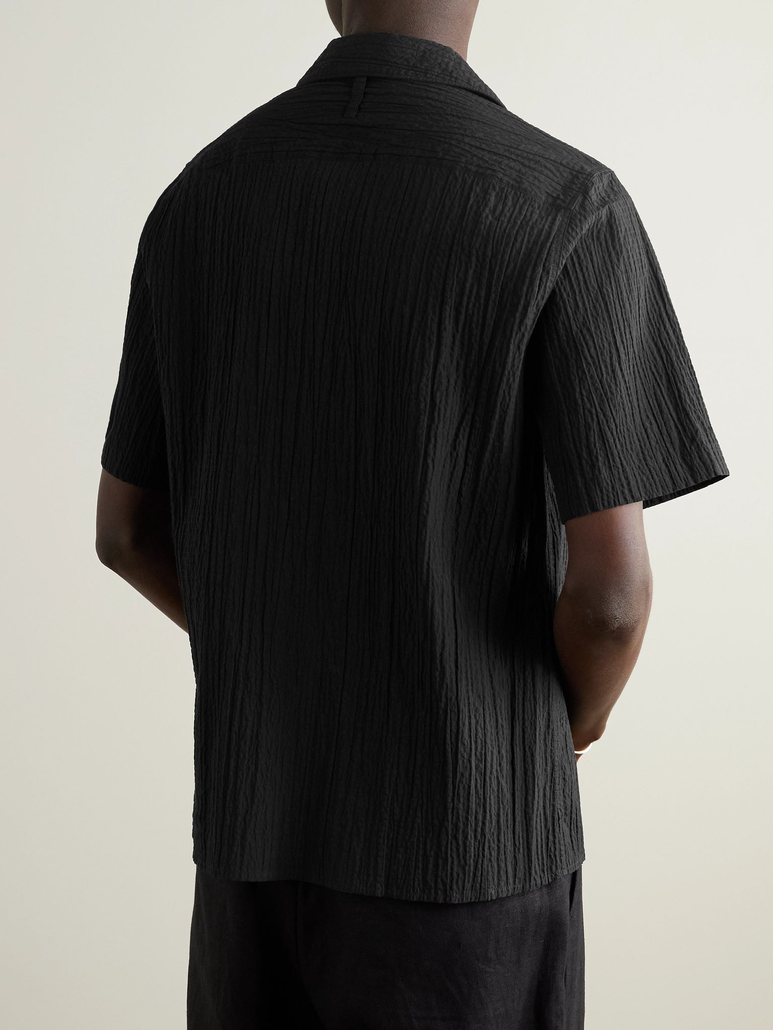 Julio 5721 Convertible-Collar Organic Cotton-Blend Seersucker Shirt Black - 3