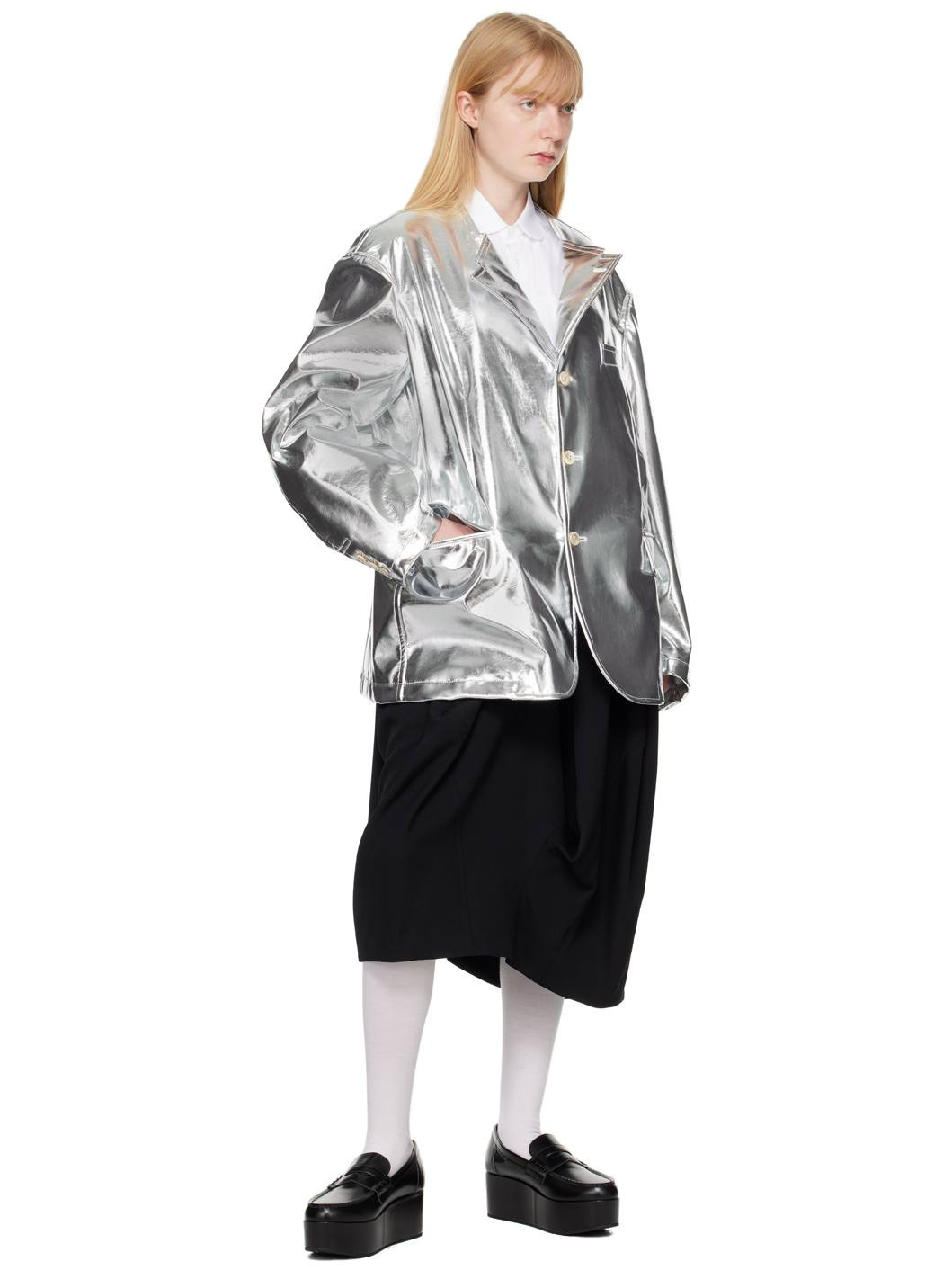 Silver Pocket Faux-Leather Blazer - 4