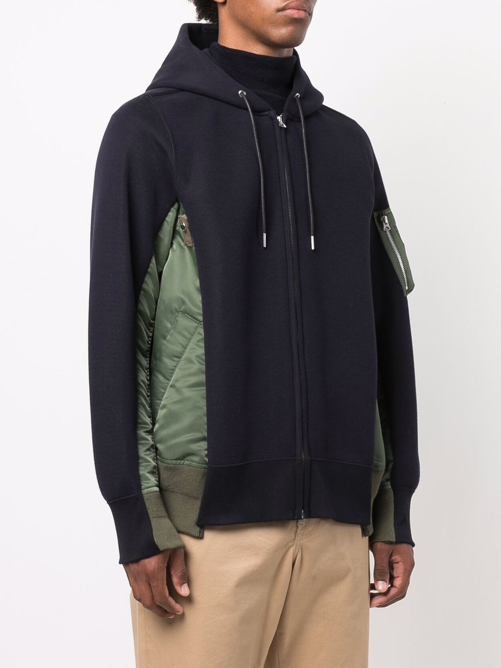 contrast-panel zip-up hoodie - 3