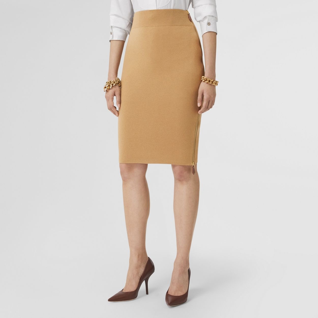 Monogram Motif Cashmere Cotton Blend Pencil Skirt - 6