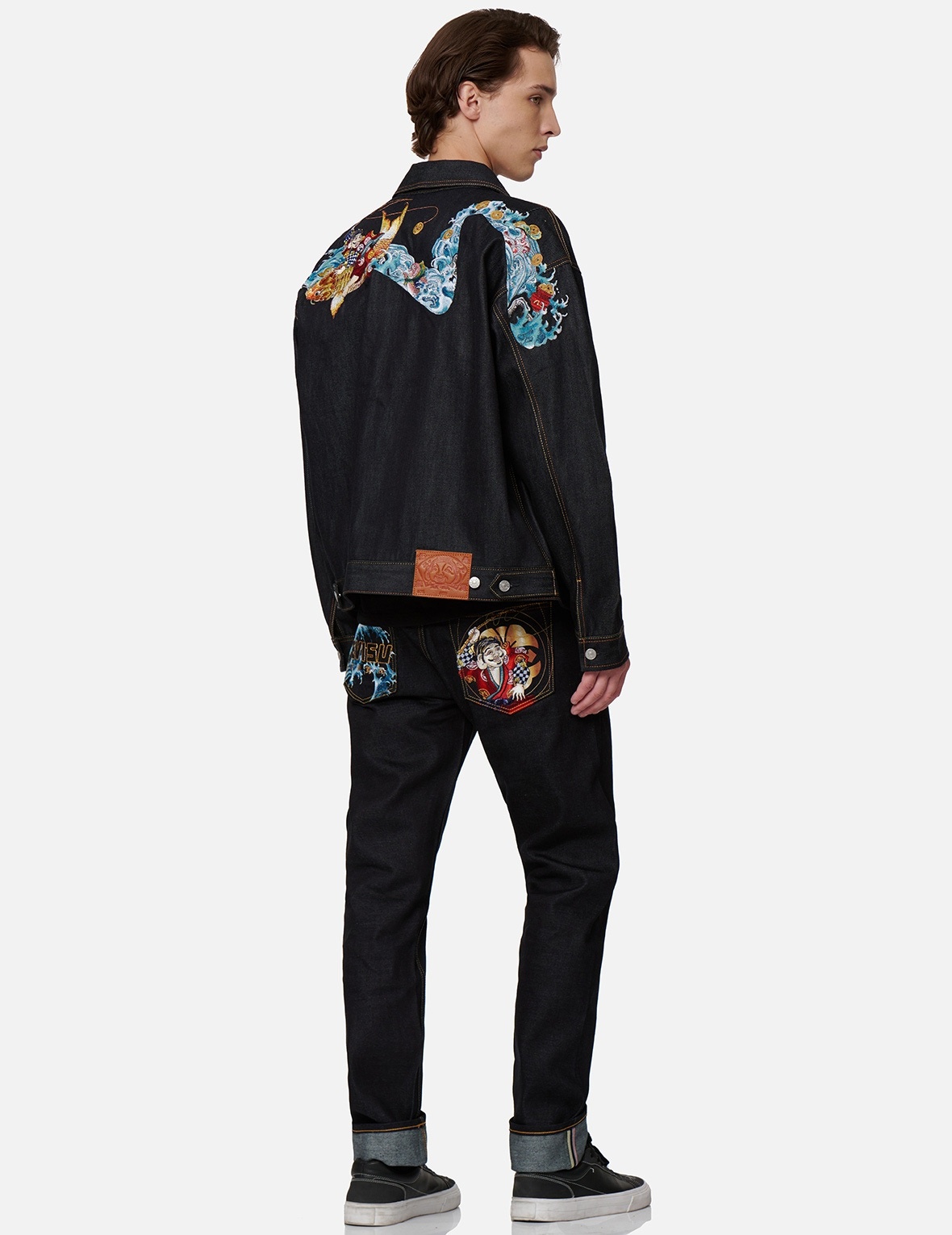 “THE GOD OF FORTUNE RIDING WAVES” DAICOCK EMBROIDERY DENIM JACKET - 3